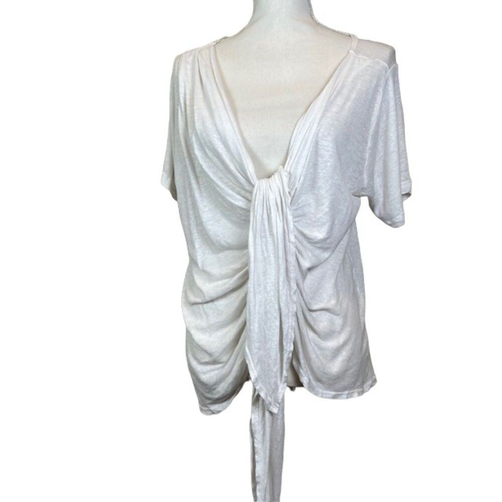LNA Linen Blend White Slub Tee Gathered Center with Drape Tie Off Center Small
